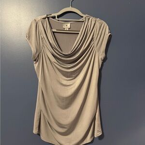 Worthington Tan Ruched Cap Sleeve Blouse